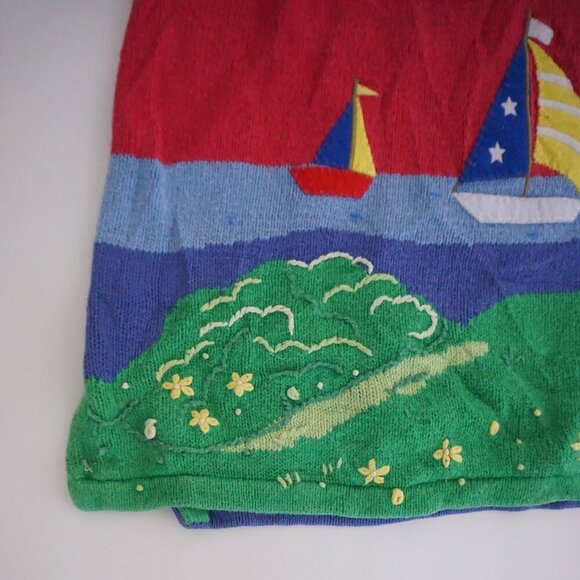 Vintage Quacker Factory Red Knit Nautical Lighthouse Cotton Crew Sweater 1X - Picture 5 of 9